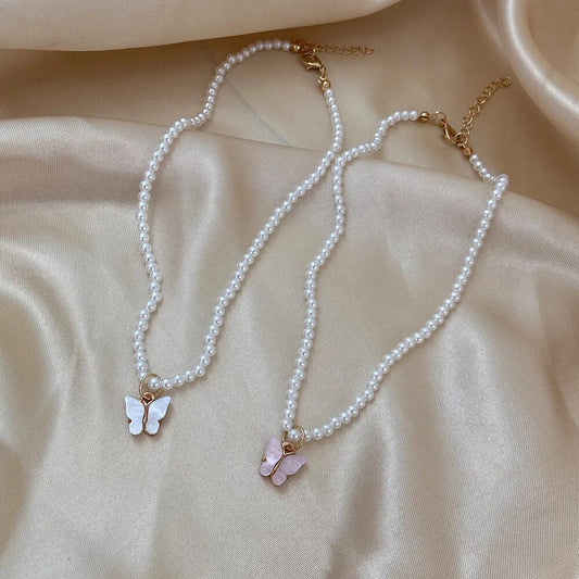CLEARANCE! Butterfly Pearl Necklace (2 colors)