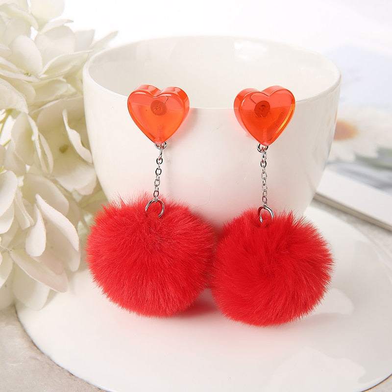 Pom Pom Heart Earrings (8 colors)