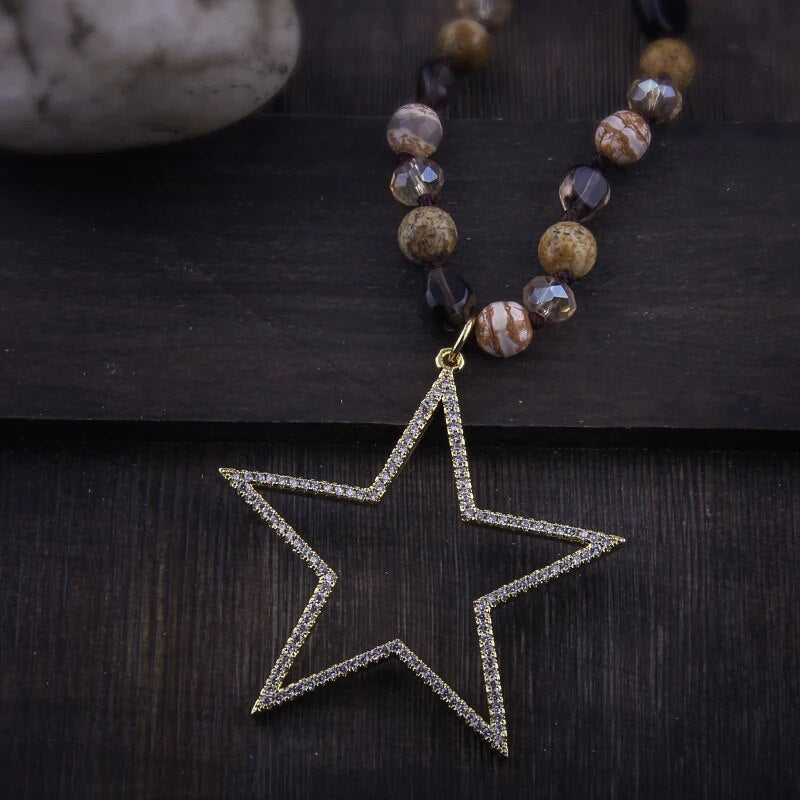 Natural Stones & Star Necklace (4 colors)