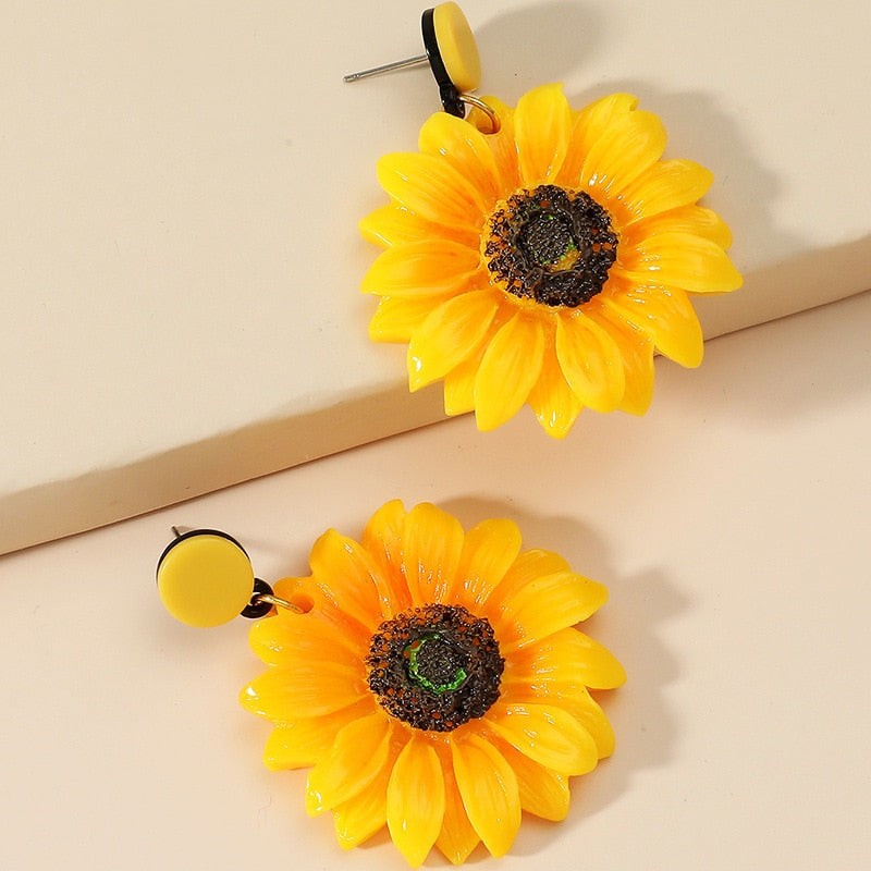 Sunflower Flower Resin Earrings