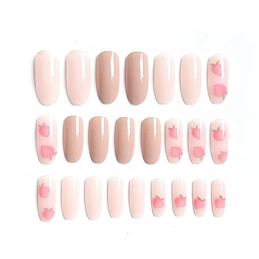 24pcs GLOSSY PEACH Press on Nails