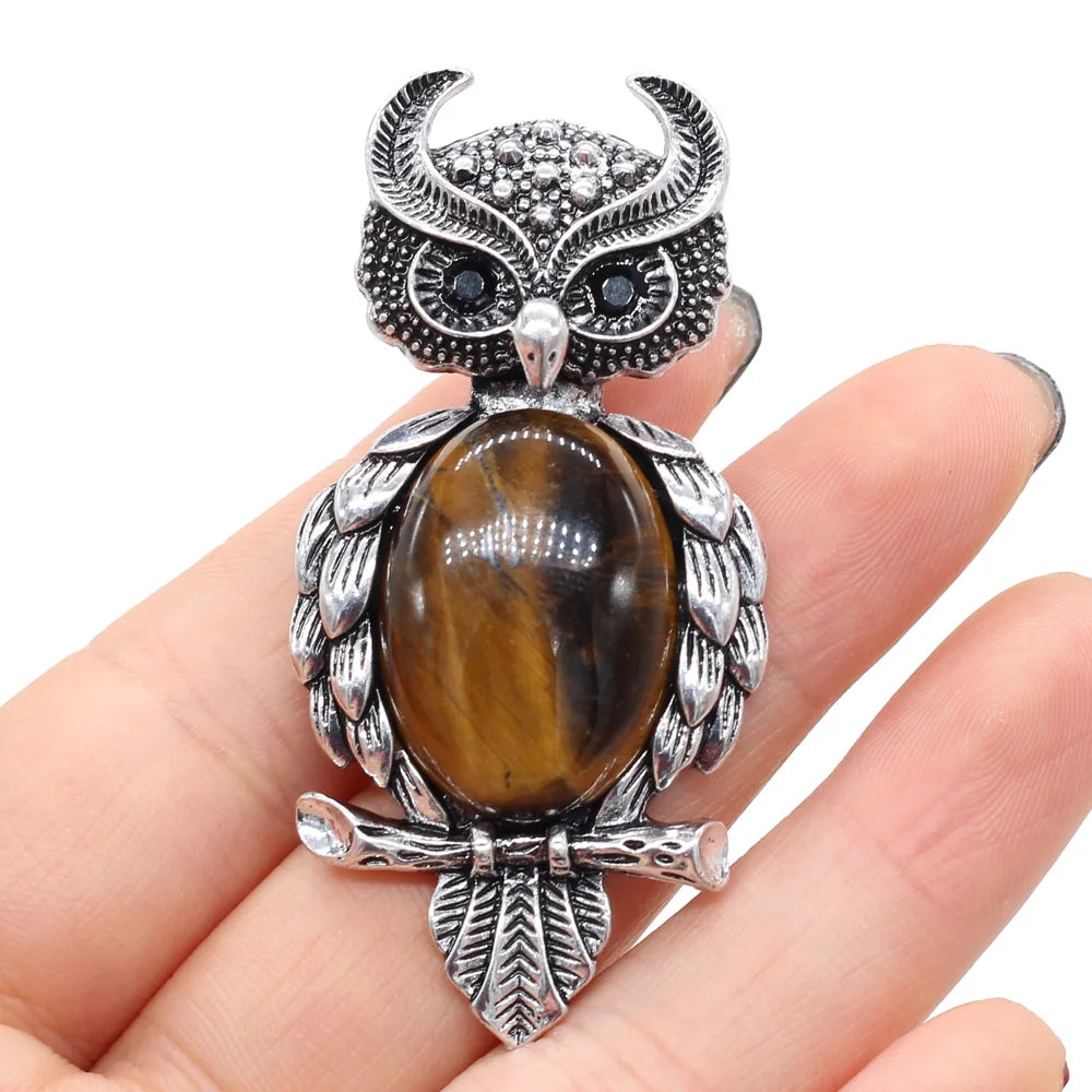 Owl Shape Natural Stone Brooch