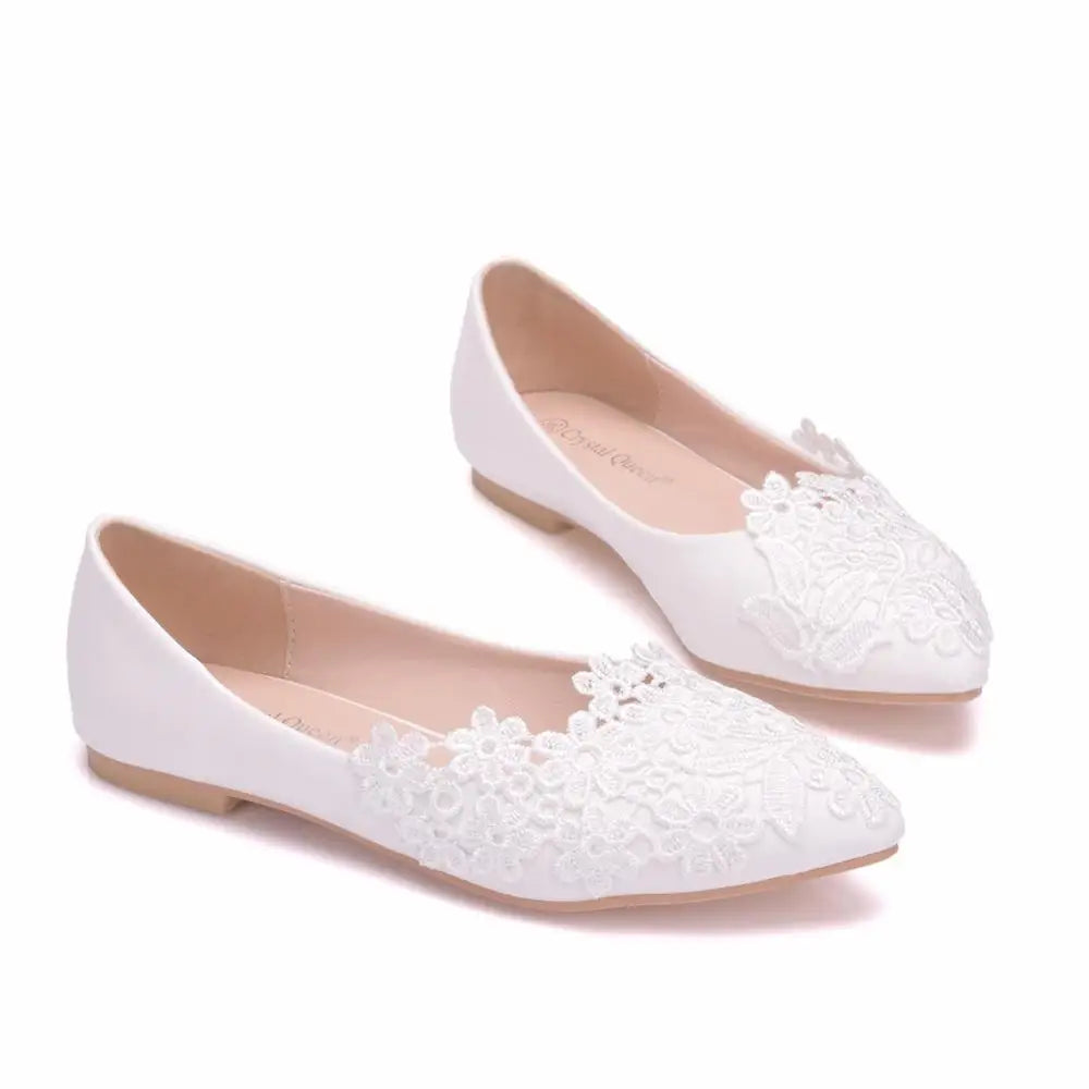 White Lace Flat Shoes