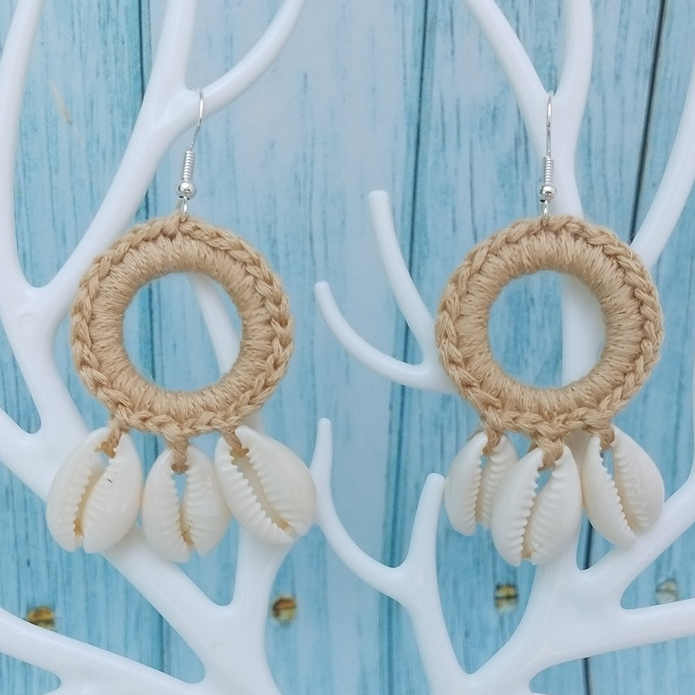 Boho Beach Shell Crochet Earrings (15 colors)