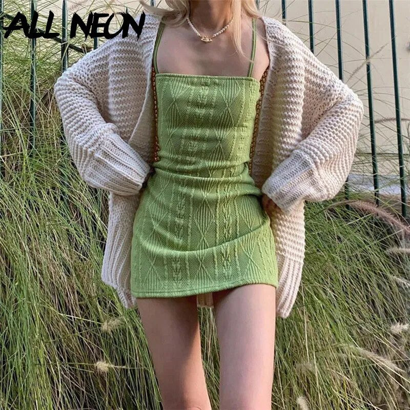 Knitted Mini Dress (green/brown)