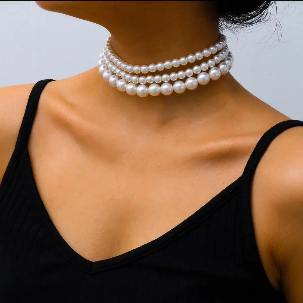 Multi-Layer White Imitation Pearl Necklaces