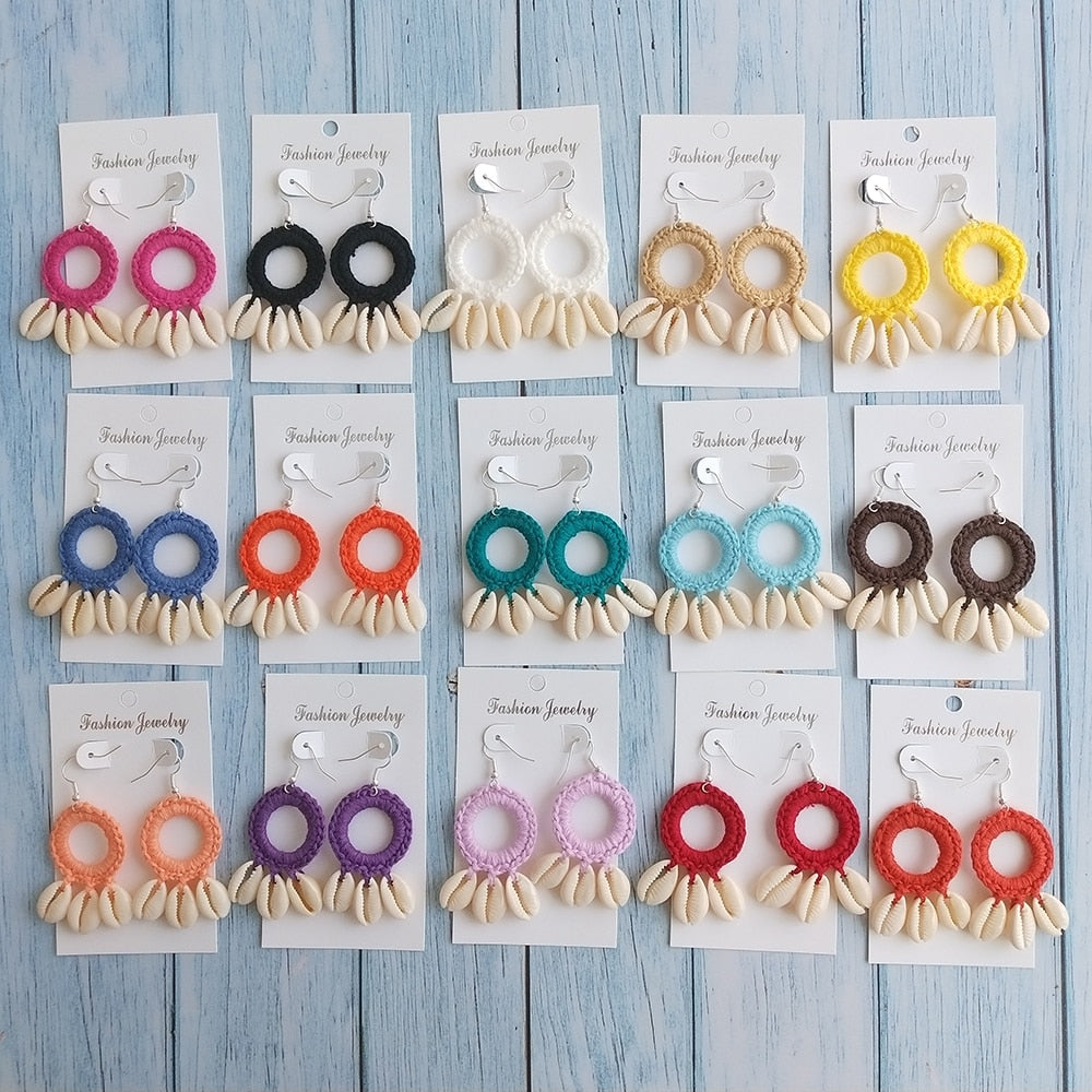 Boho Beach Shell Crochet Earrings (15 colors)