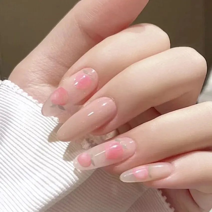 24pcs GLOSSY PEACH Press on Nails