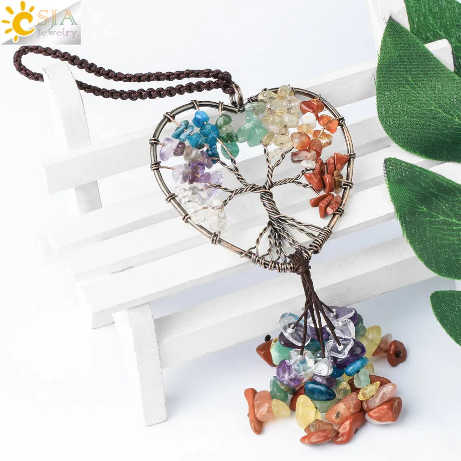 Natural Crystal Stone Tree of Life Keychains