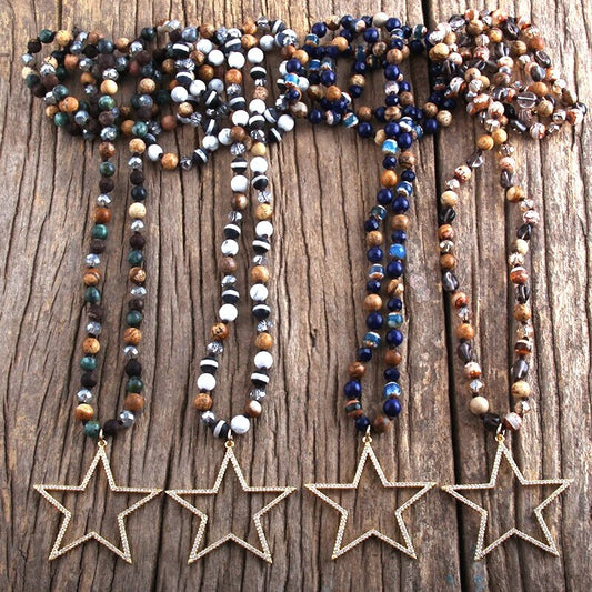 Natural Stones & Star Necklace (4 colors)