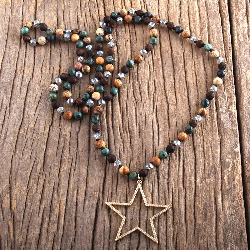 Natural Stones & Star Necklace (4 colors)