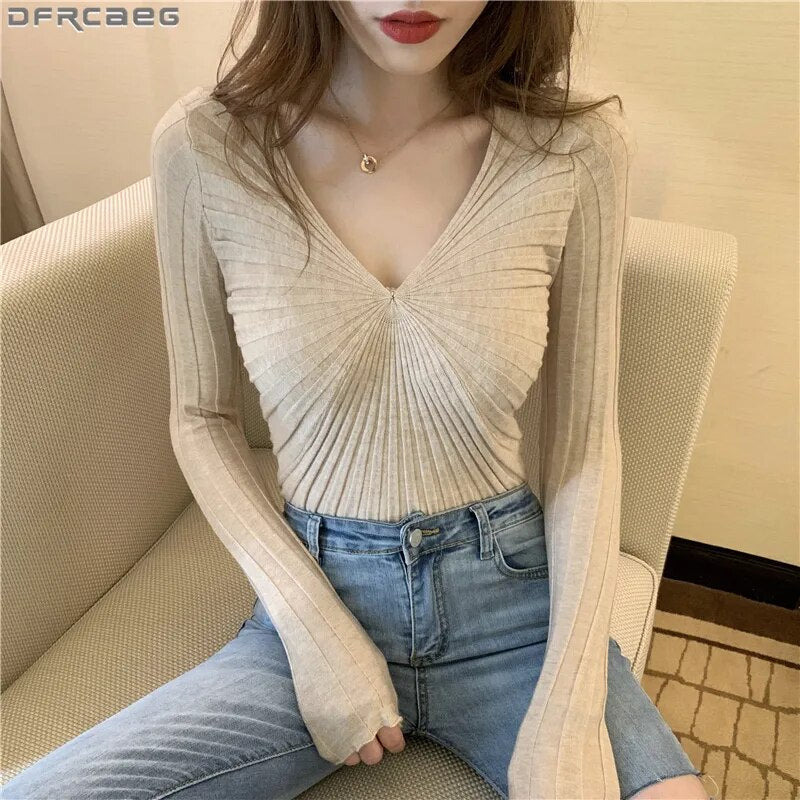 V neck Knitted Sweater (4 colors)