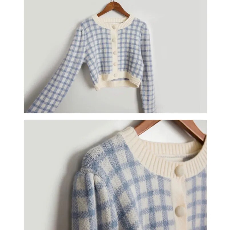 Knitted Retro Plaid Sweaters (Yellow/Blue)