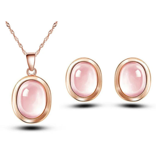 Natural Pink Quartz Jewelry Set