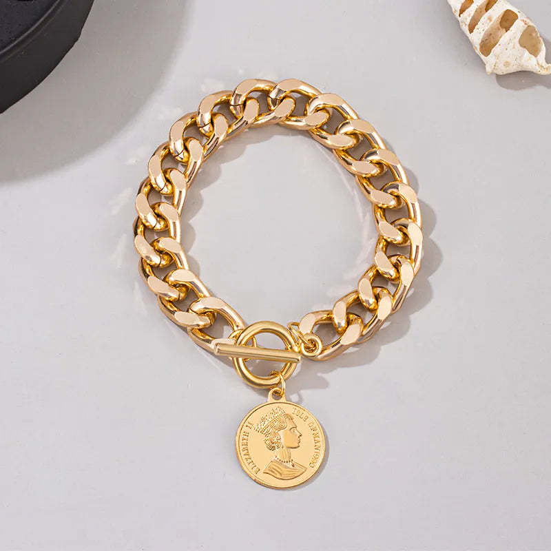 Cuban Chain + Coin Charm Bracelet