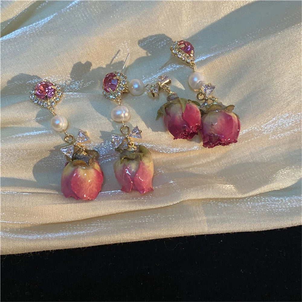 Retro Natural Real Flower Earrings