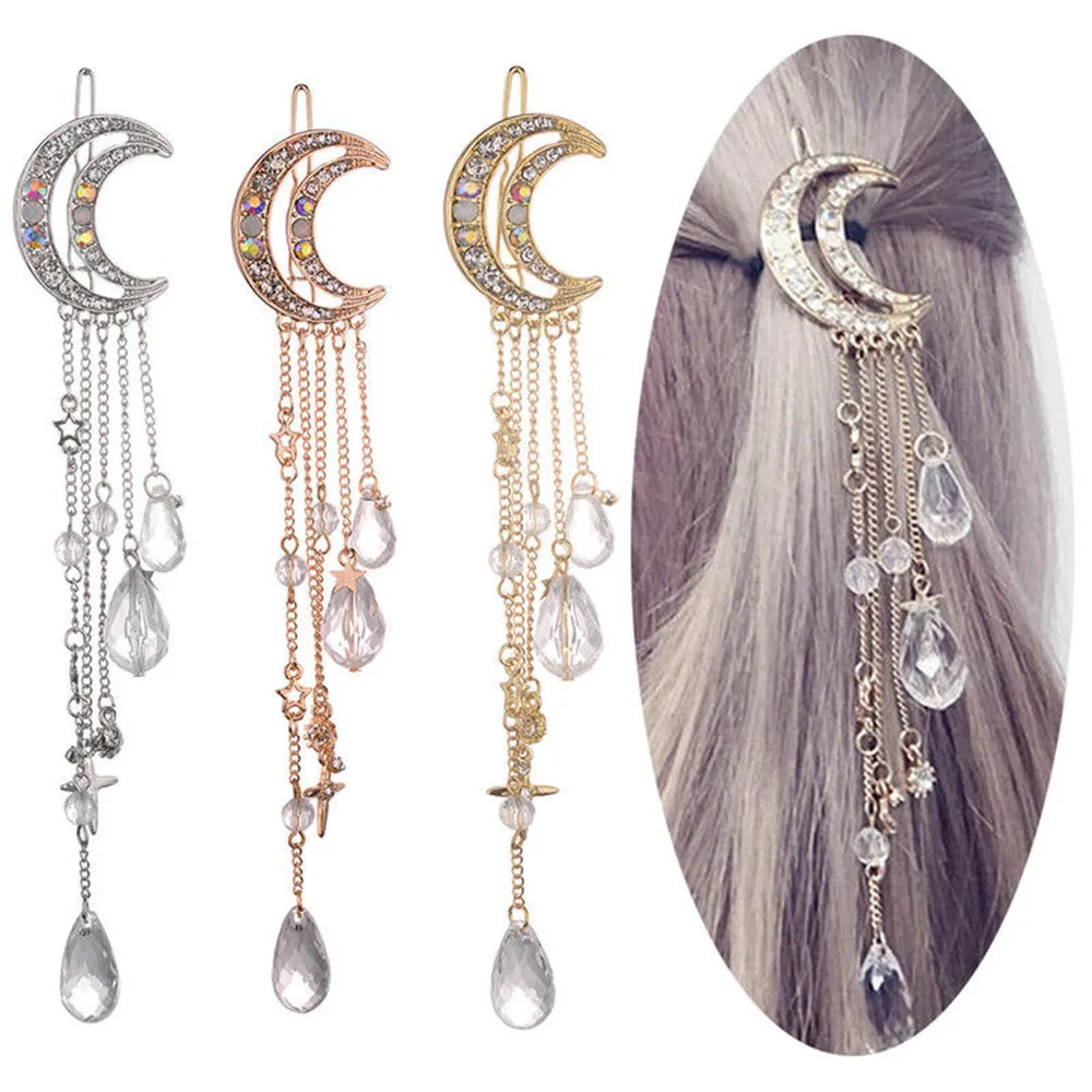 Moon Crystal Tassel Hairpin (Silver/Gold/RoseGold)