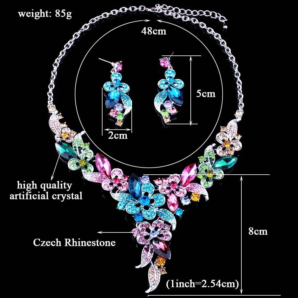 Multicolor Crystal Flower Jewelry Set (5 colors)