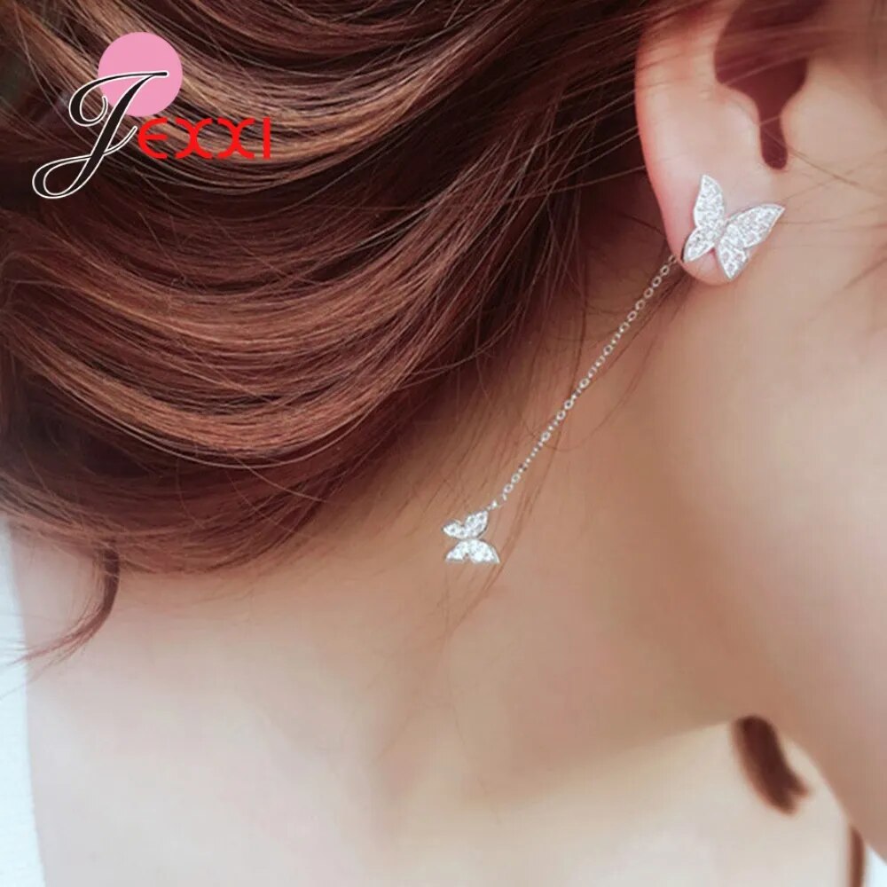 Sterling Silver Butterfly Crystal Earrings