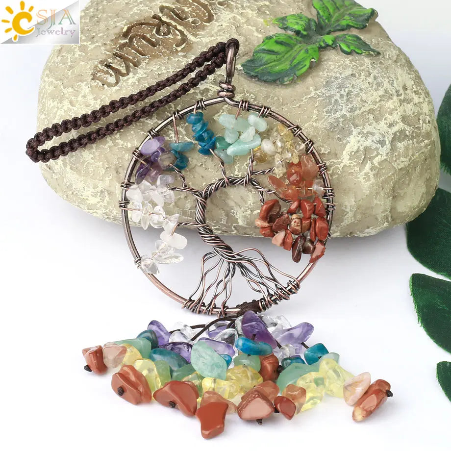 Natural Crystal Stone Tree of Life Keychains