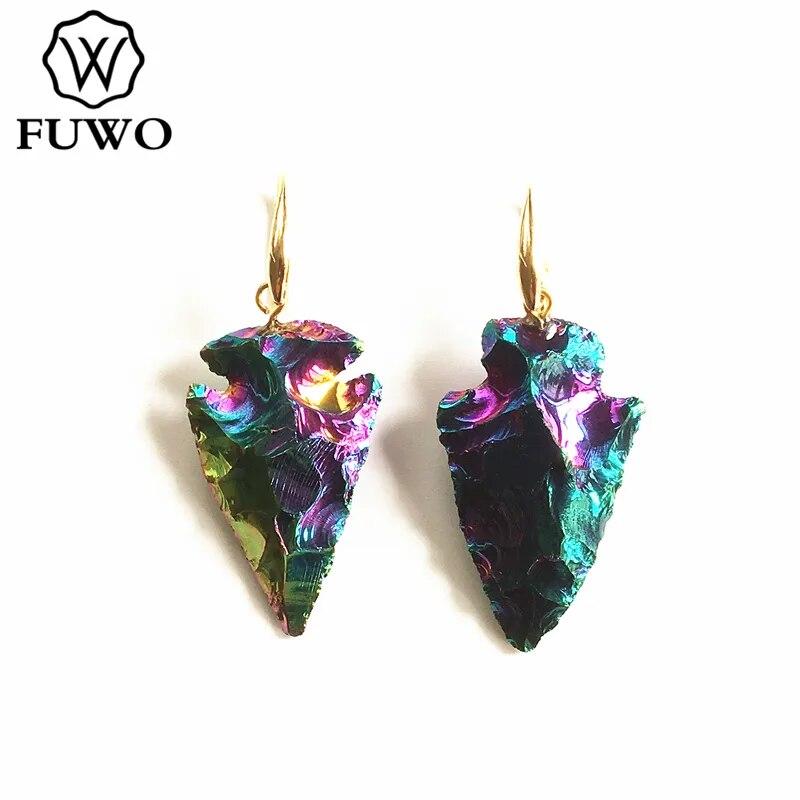 Colorful Raw Tourmaline Arrowhead Earrings