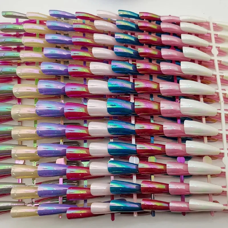 24Pcs Holographic Press On Nails (10 colors)