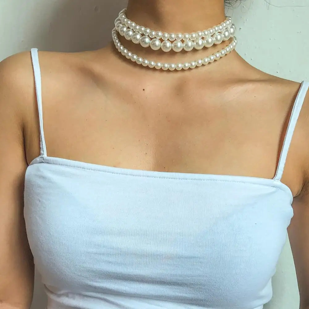 Multi-Layer White Imitation Pearl Necklaces