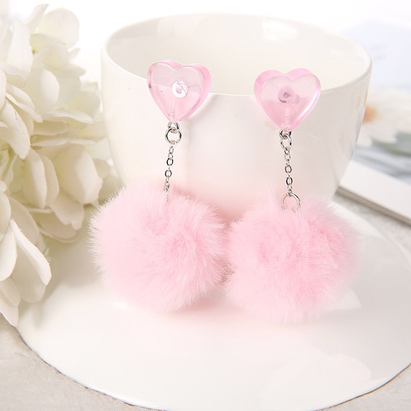 Pom Pom Heart Earrings (8 colors)