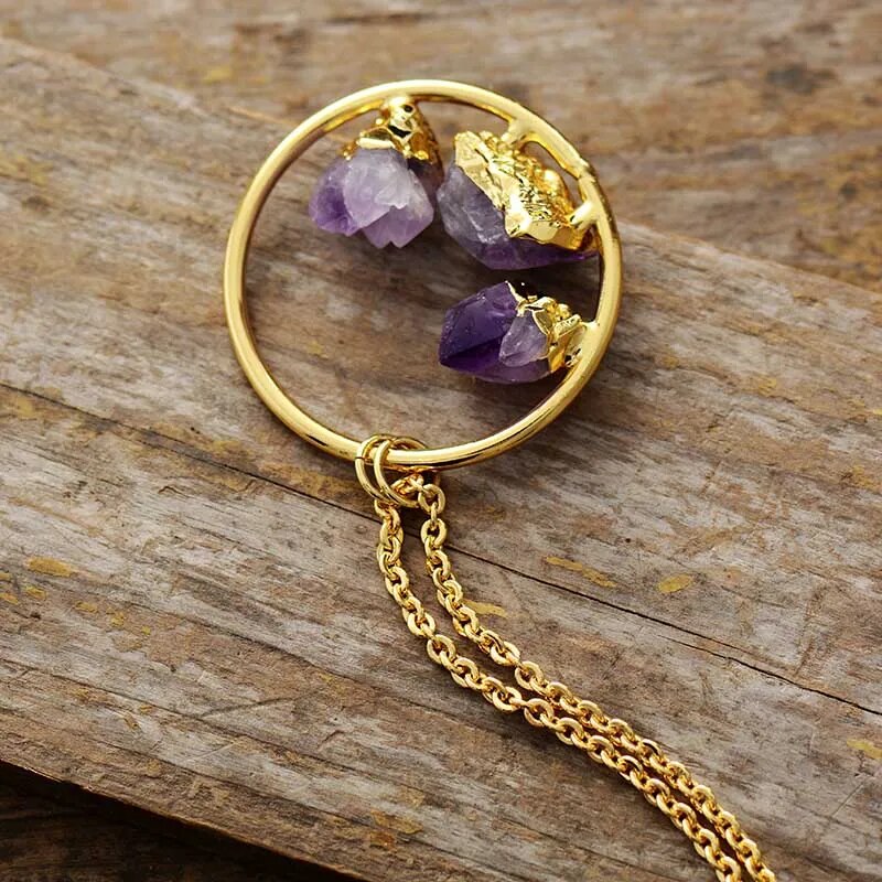 Amethyst Hoop Necklace (Silver/Gold)