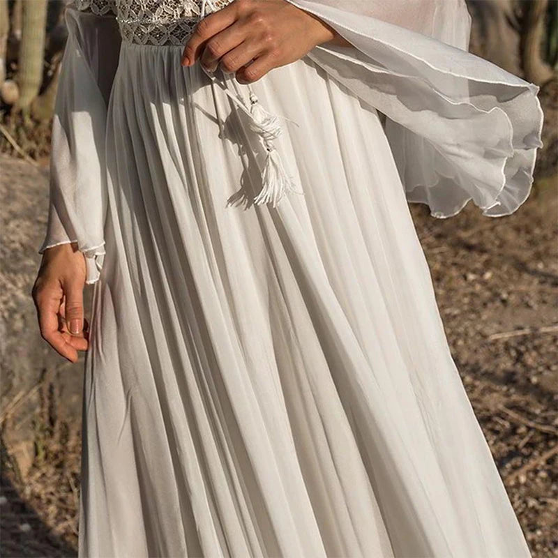 Long Flare Sleeve V Neck Boho Maxi Dress