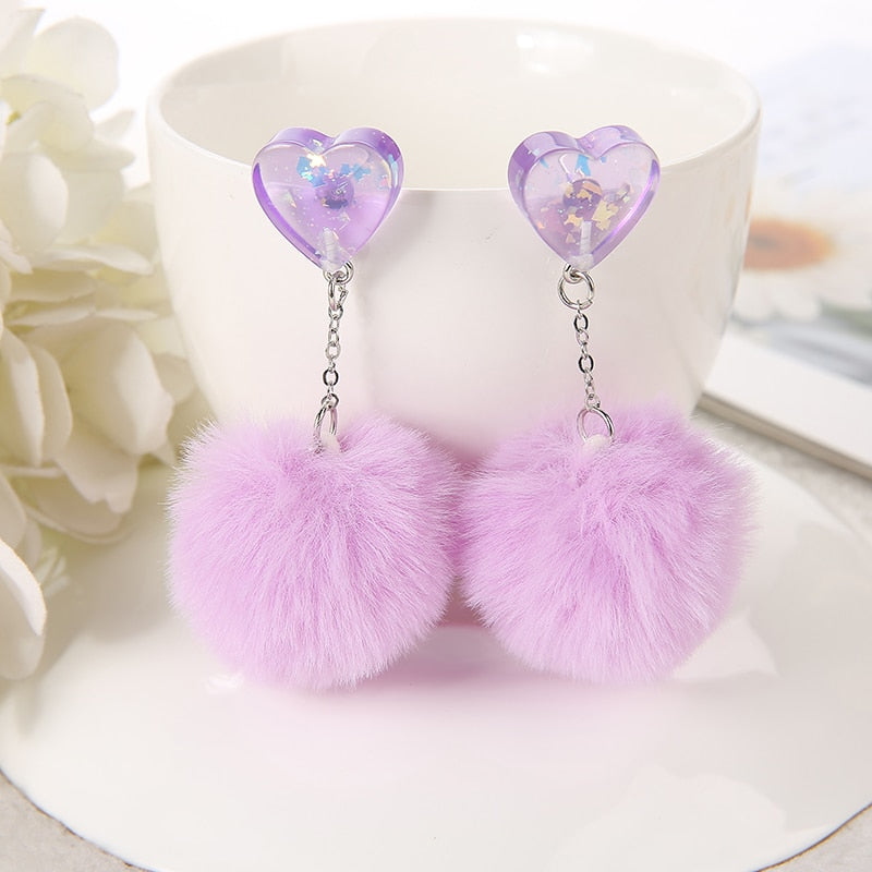 Pom Pom Heart Earrings (8 colors)