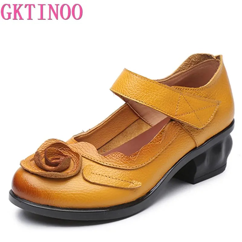 Flower Leather Heels (4 colors)