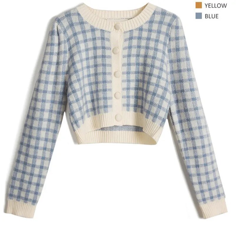 Knitted Retro Plaid Sweaters (Yellow/Blue)