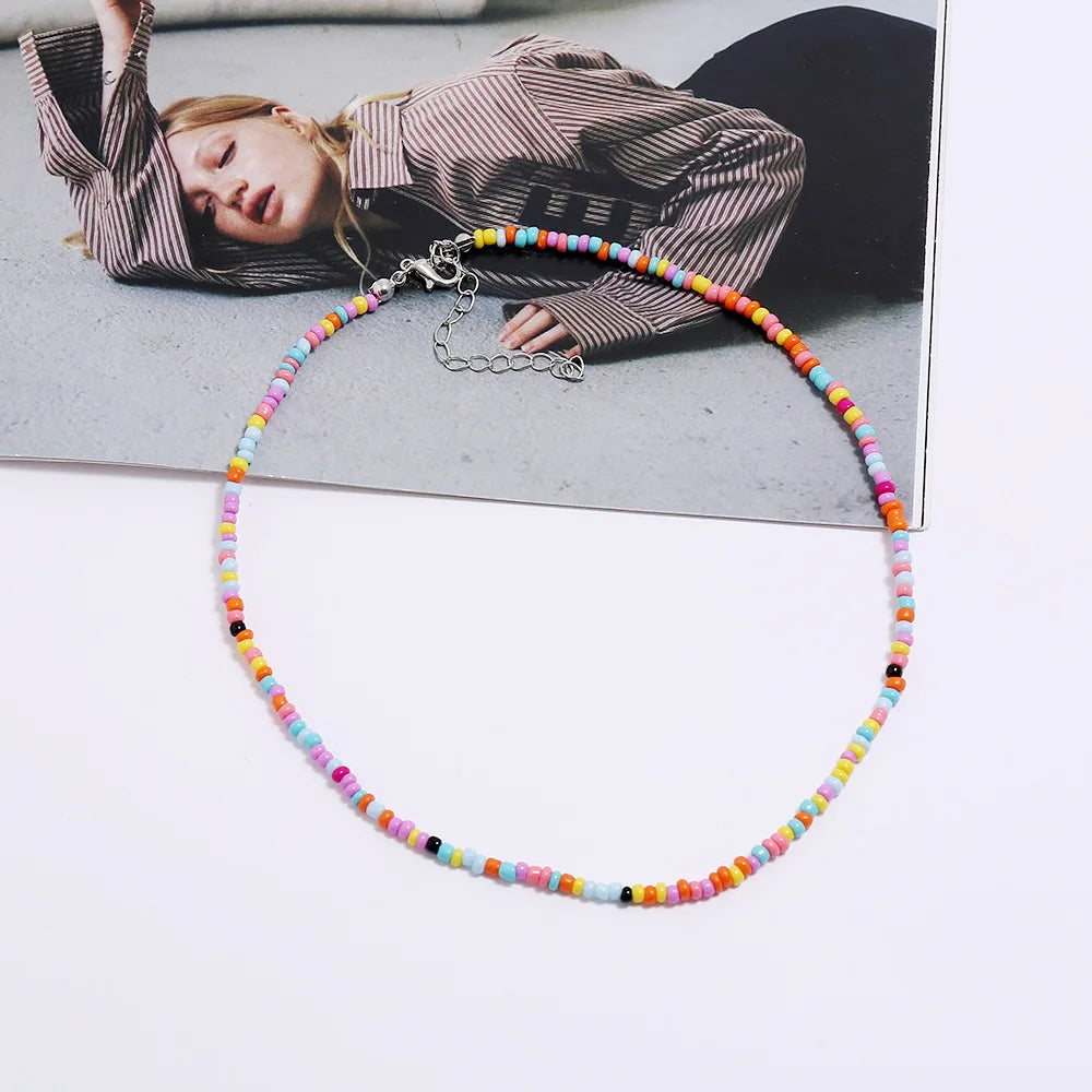 Bohemia Handmade Rainbow Beads Simple Choker Necklace