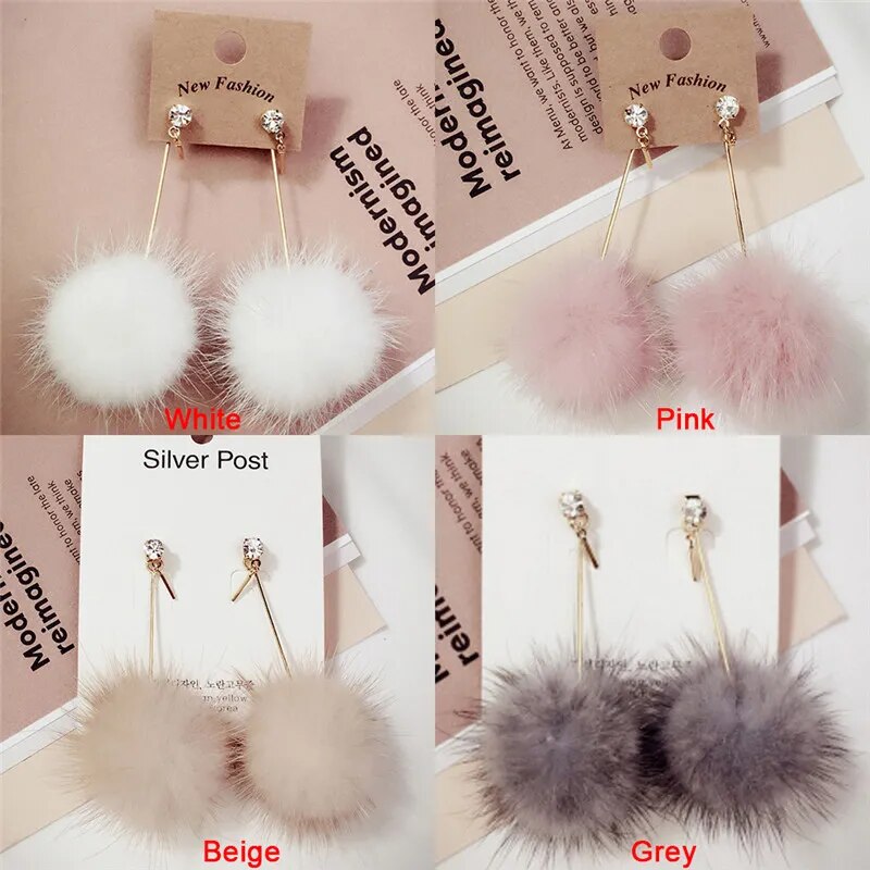 Faux Fur Ball Dangle Earrings (4 colors)