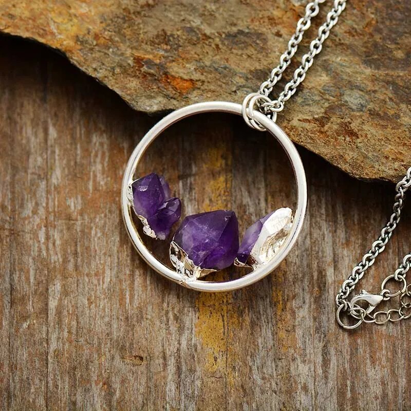 Amethyst Hoop Necklace (Silver/Gold)