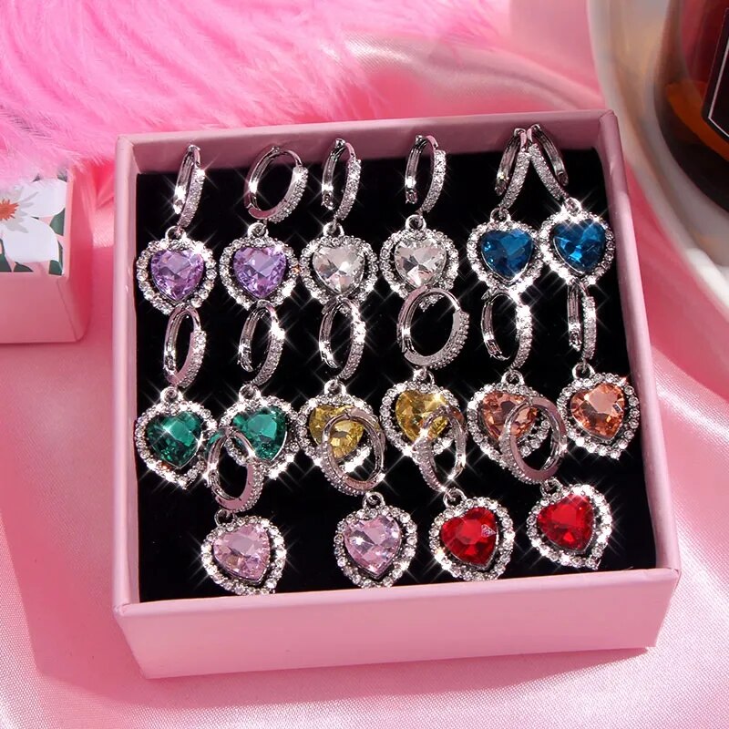 Heart-shaped Crystal Earrings (18 colors)