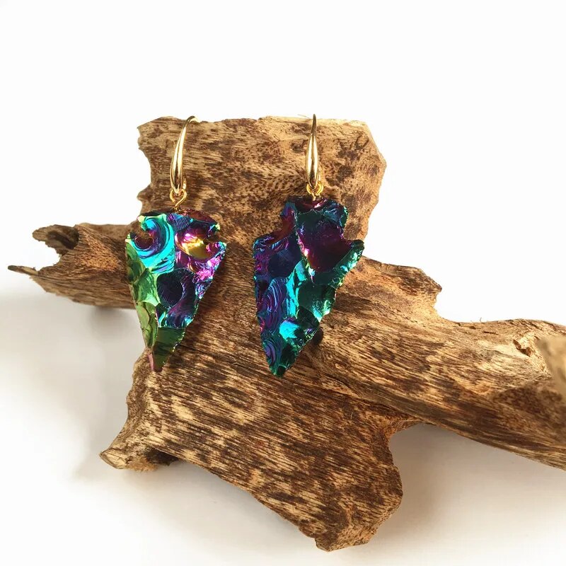 Colorful Raw Tourmaline Arrowhead Earrings