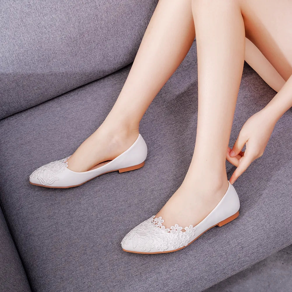 White Lace Flat Shoes