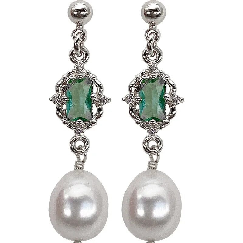 Emerald Pearl Earrings (Gold/Silver)