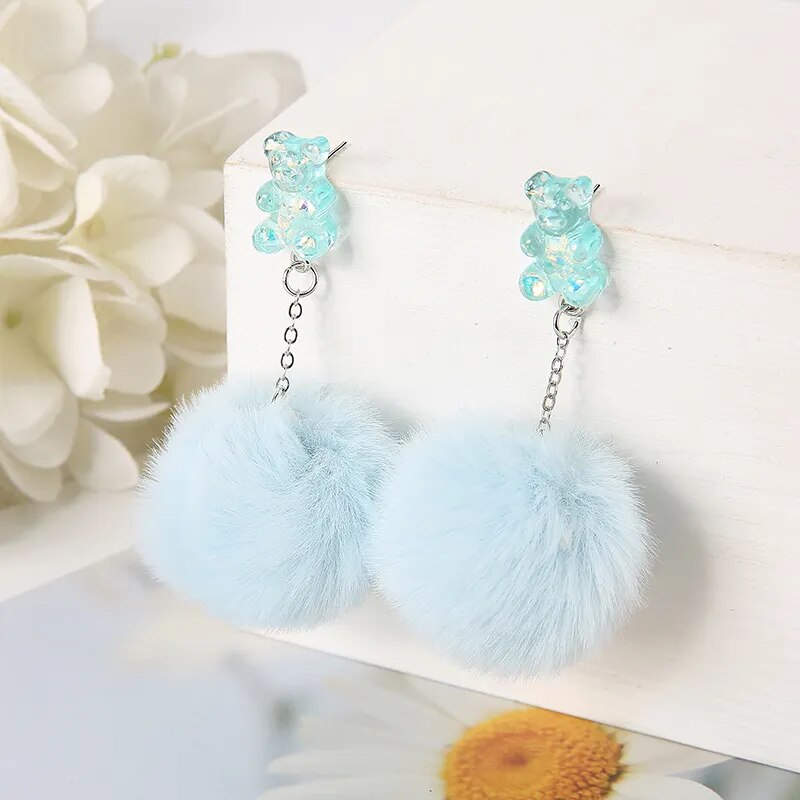 Pompom Candy Bear Earrings (12 colors)