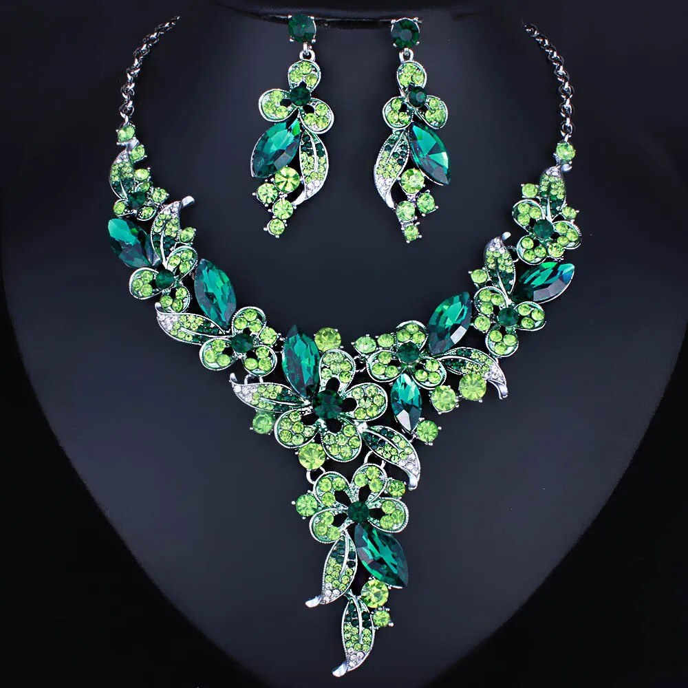 Multicolor Crystal Flower Jewelry Set (5 colors)