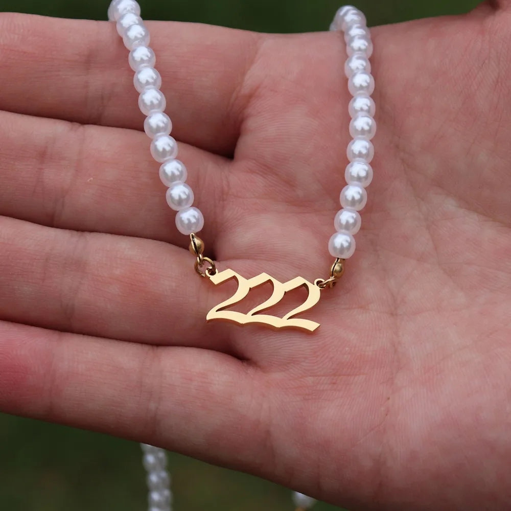 Lucky Angel Number Pearl Necklaces