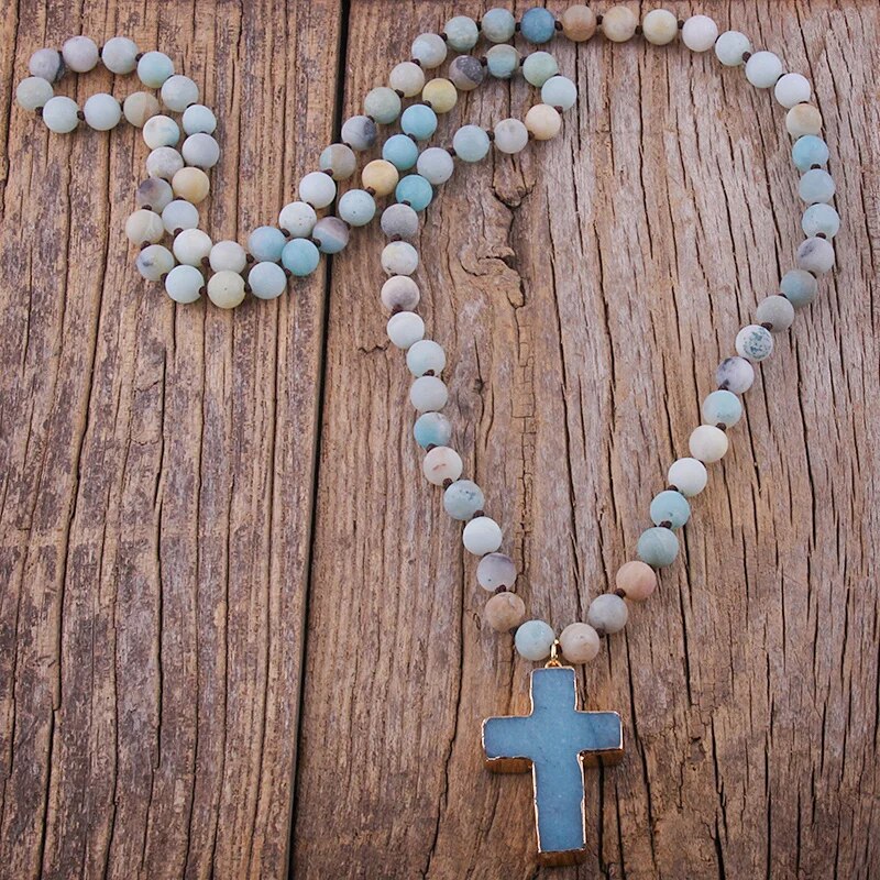 Natural Stones Cross Necklaces (5 colors)