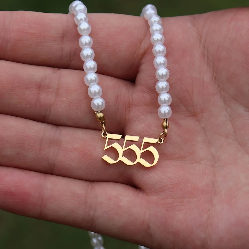 Lucky Angel Number Pearl Necklaces