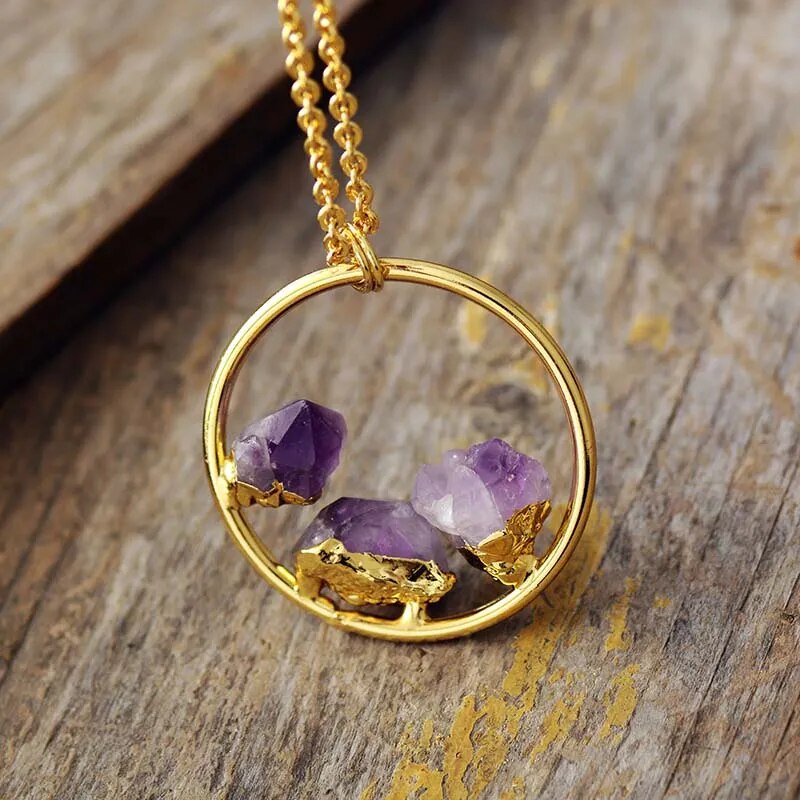 Amethyst Hoop Necklace (Silver/Gold)