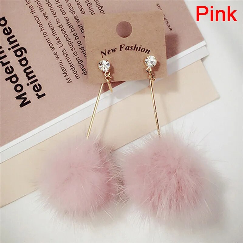 Faux Fur Ball Dangle Earrings (4 colors)