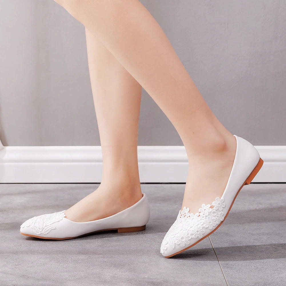 White Lace Flat Shoes