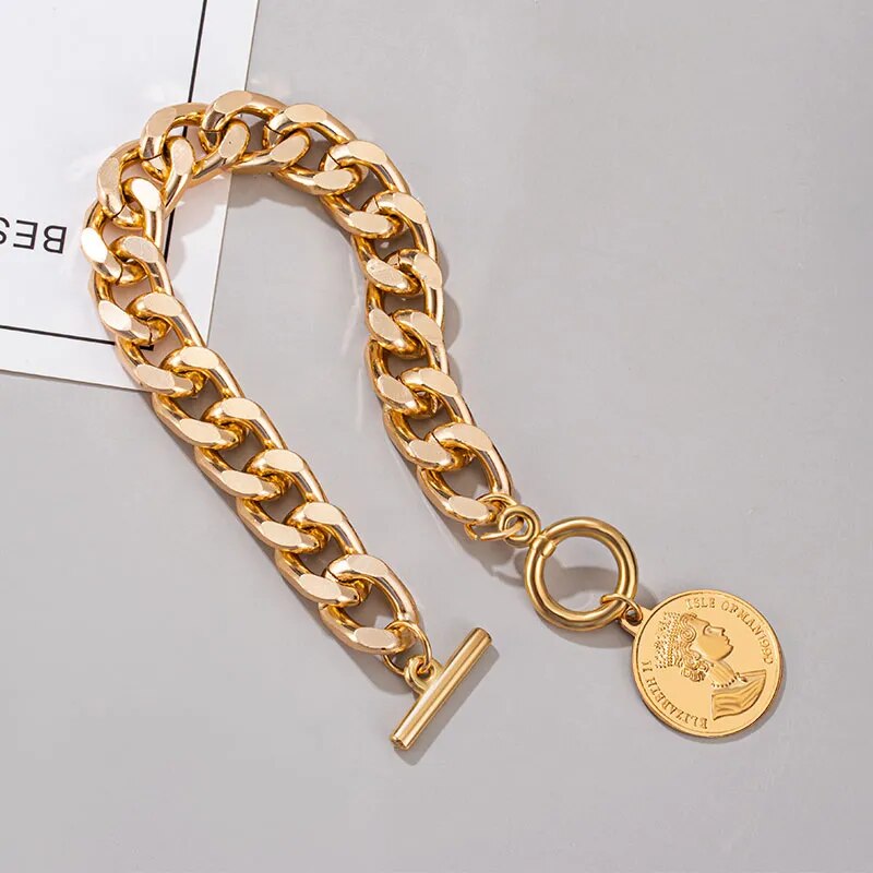 Cuban Chain + Coin Charm Bracelet