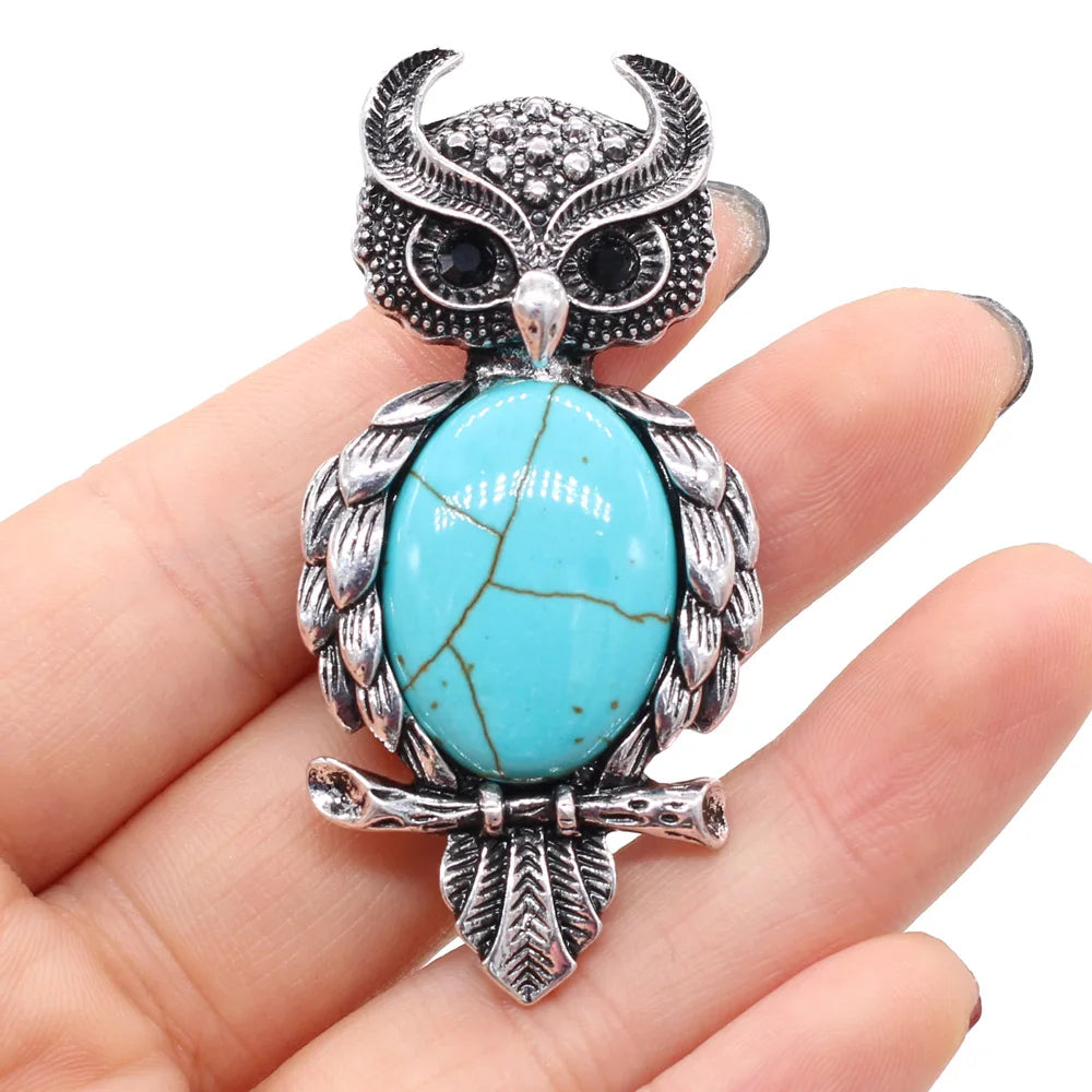 Owl Shape Natural Stone Brooch